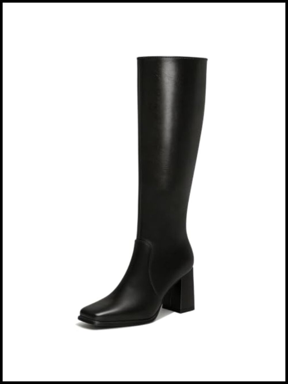 Faux Leather Knee High Boots Square Toe Chunky Block Heel Tall Fashion Boot